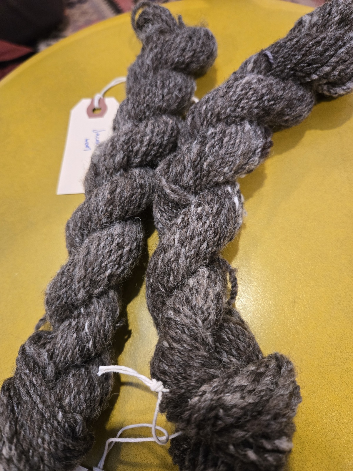 2 skeins of dark grey handspun yarn