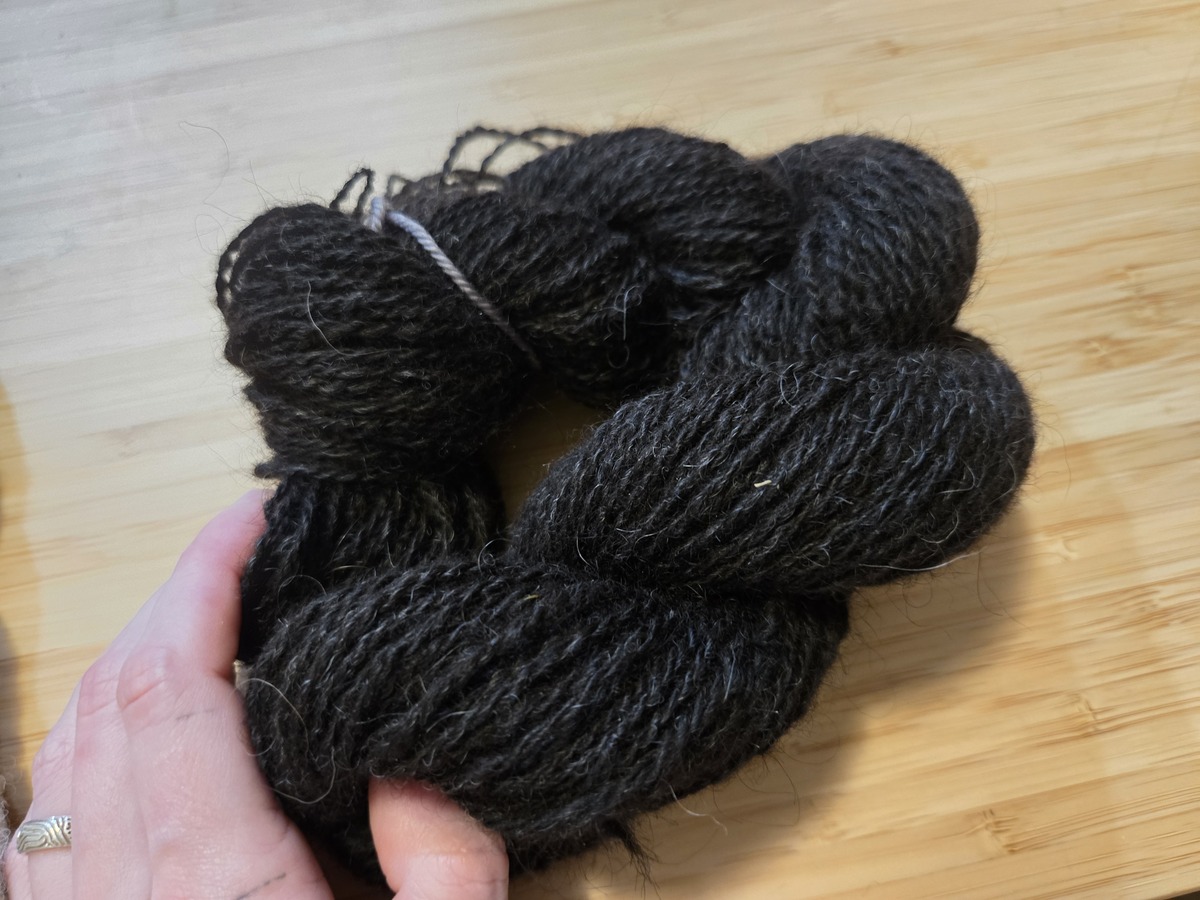 a skein of black handspun yarn