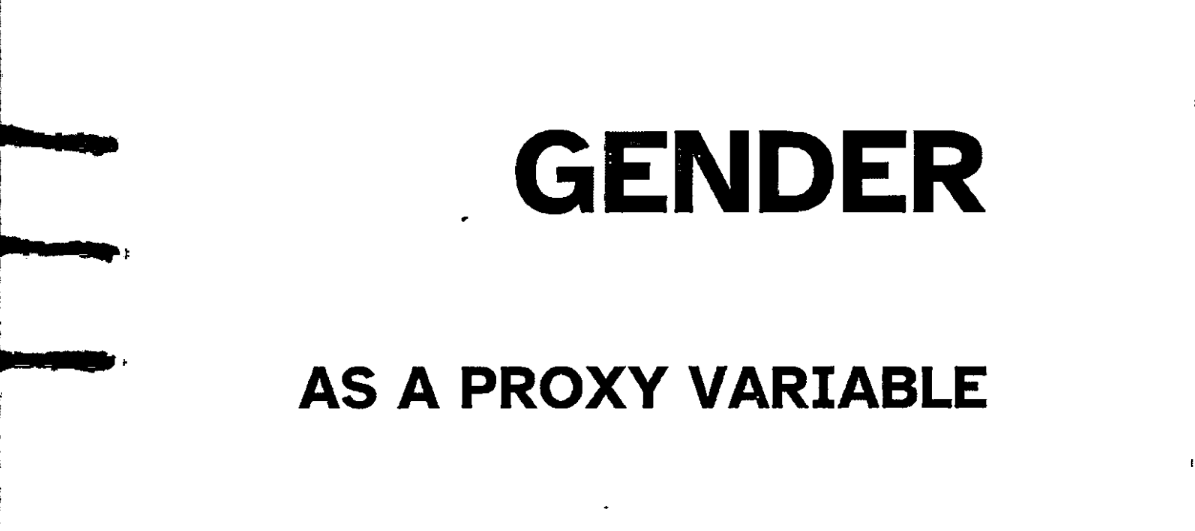 Part of a scan of the cover of my zine, Gender as a Proxy Variable. It shows the title and a bit of handsewn binding.